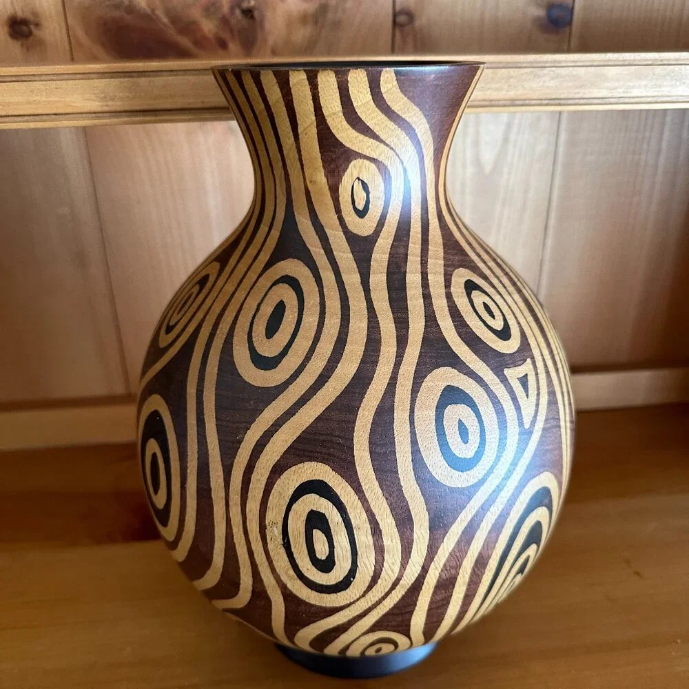 VTG Wooden Global Design Vase 12 in Tall X 10 in Wide X 4.25 in Top Diameter - Picture 2 of 5